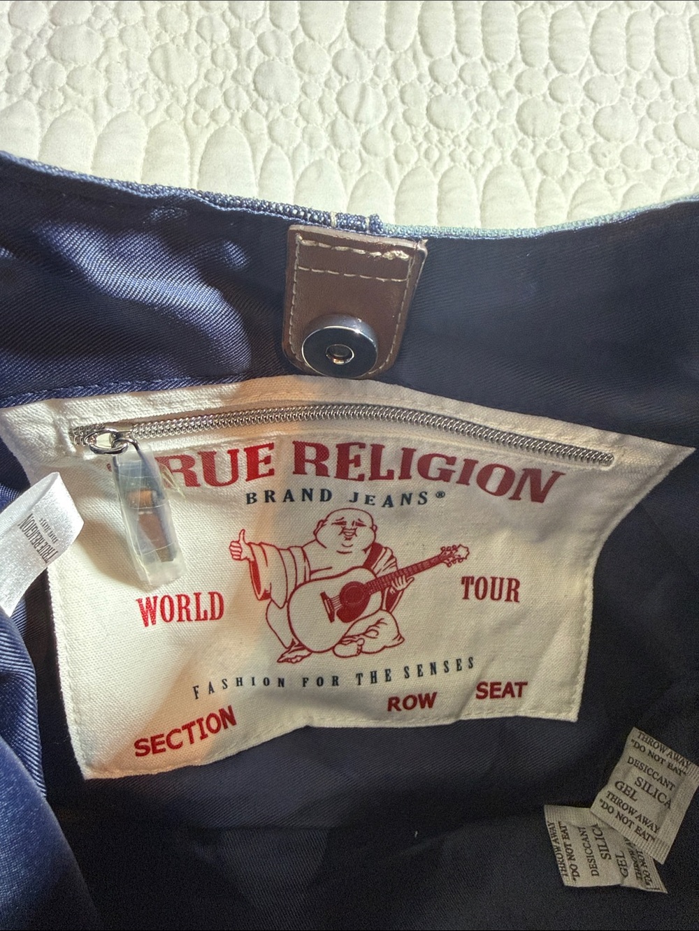 True Religion Two-Tone Denim Shoulder Bag with Tan Accents - Picture 6 of 7